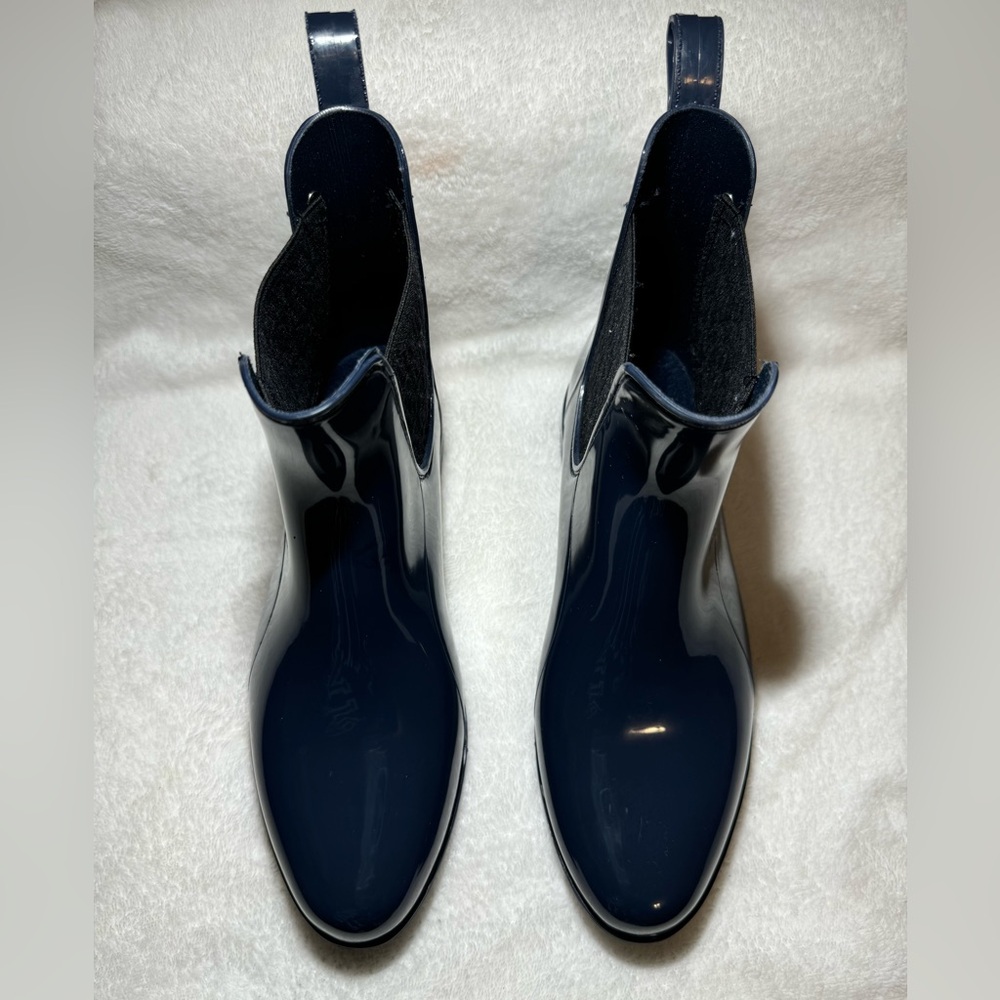 New Michael Kors Charm Gore Blue Ankle Rubber Leather Logo Stretch Sides Boots 8 - Picture 4 of 5